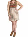 UMGEE SLEEVELESS PRINTED PEASANT DRESS IN TAUPE MIX