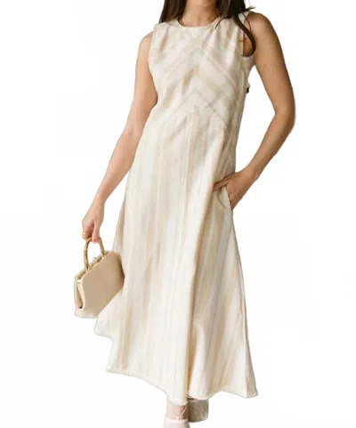 Umgee Sleeveless Striped Midi Dress In Taupe In Grey