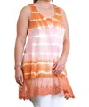 Umgee Sleeveless Tie Dye Lace Tunic In Peach & Camel