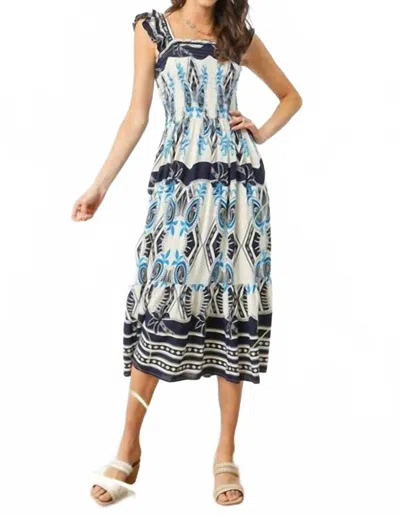 Umgee Smocked Ruffle Strap Sundress In Navy In Multi
