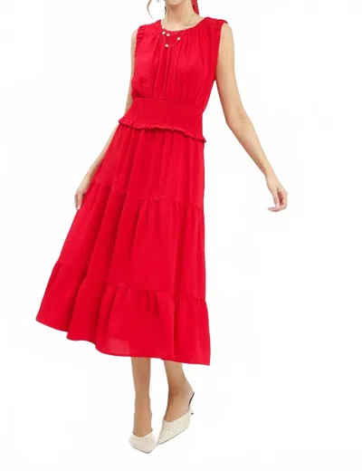 Umgee Smocked Waist Tiered Midi Dress In Red