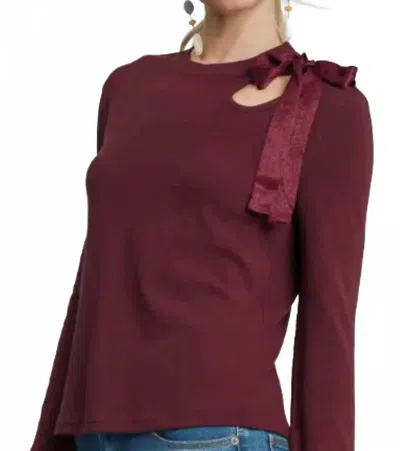 Umgee Soft Stretch Pullover Bow Top In Merlot In Animal Print