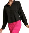 Umgee Solid Collared Button Down Shirt In Black In Black