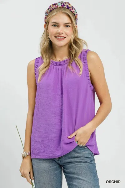 Umgee Solid Round Neck Sleeveless Top In Orchid In Purple