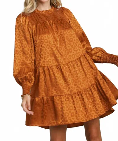 Umgee Solid Satin Animal Jacquard Woven Dress In Copper In Brown