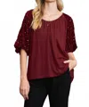 Umgee Sparkly Knit Velvet Top In Wine