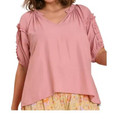 Umgee Split Neck Puff Sleeve Blouse In Pink