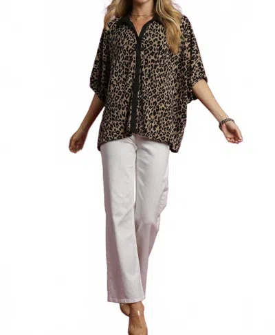 Umgee Spot On Jacquard Tunic Top In Leopard Print In Brown