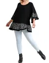 Umgee Spotted Bell Sleeve Frayed Top In Black