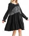Umgee Spotted Tiered Fringe Dress In Black In Black