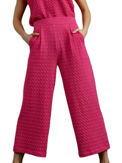 Umgee Square Jacquard Wide Pants In Hot Pink