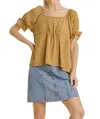 Umgee Square Neck Floral Babydoll Top In Honey In Gold