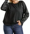 Umgee Star Layered Mesh Sleeve Top In Black In Black