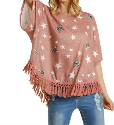 Umgee Star Print Tassel Top In Mauve