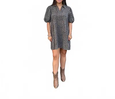 Umgee Stella Mini Dress In Leopard Print In Gray