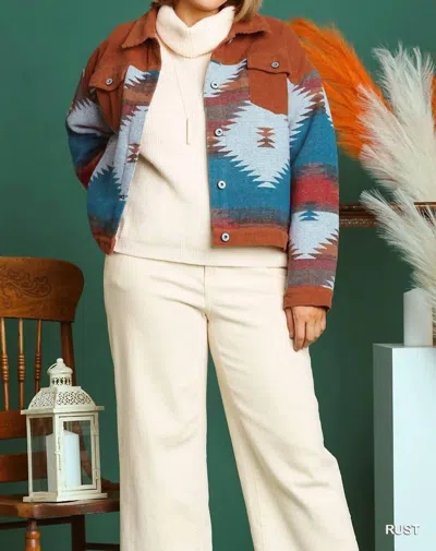 Umgee Stone Wash Vintage Pattern Jacket In Rust In Multi