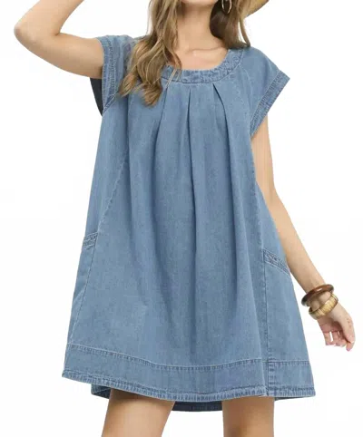 Umgee Stone Washed Mini Dress In Denim In Blue