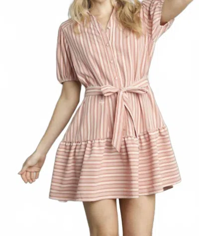 Umgee Stripe Belted Mini Dress In Orange In Neutral