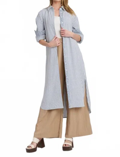 Umgee Stripe Button Down Shirt Dress In Blue