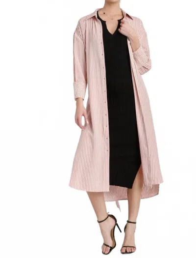 Umgee Stripe Button Down Shirt Dress In Red