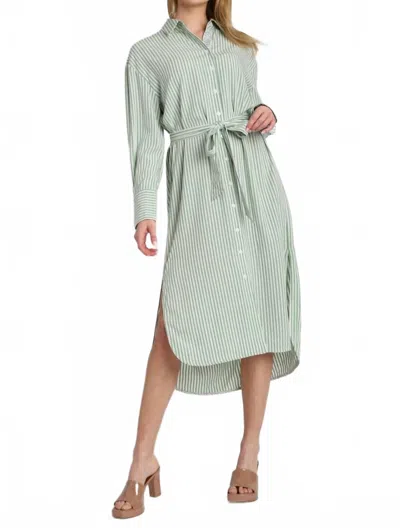 Umgee Stripe Button Down Shirt Dress In Sage In Green