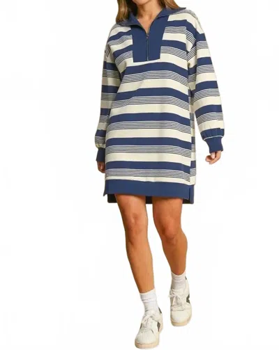 Umgee Stripe Collared Dress In Multi In Blue