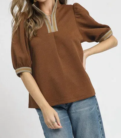 Umgee Stripe It Lucky Faux Half-zip Top In Brown