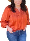 Umgee Stripe Satin Bubble Sleeves Blouse In Orange In Orange