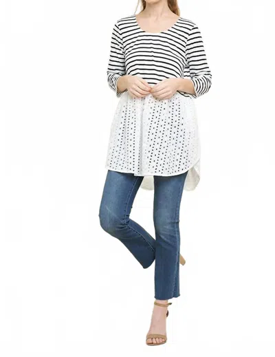Umgee Striped & Eyelet Babydoll Top In White