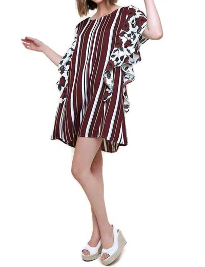 Umgee Striped & Floral Ruffle Sleeve Dress In White Mix