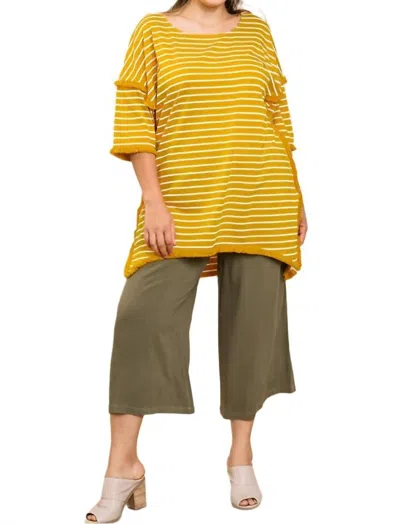 Umgee Striped & Fringed Top In Mustard
