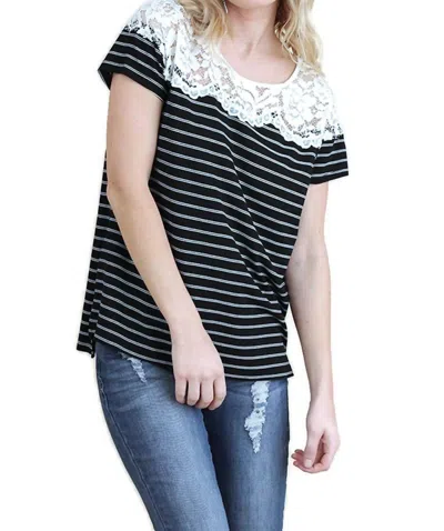 Umgee Striped & Lace Top In Black