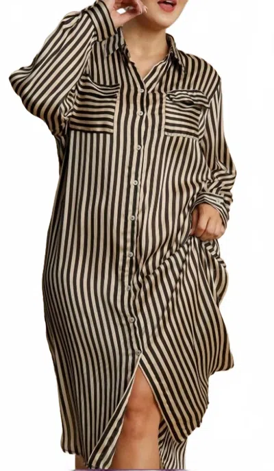 Umgee Striped Button Down Midi Dress In Black In Pattern