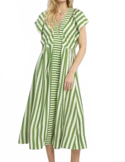 Umgee Striped Button-front Midi Dress In Green