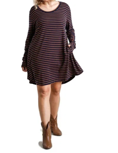 Umgee Striped Casual Dress In Navy / Brown In Multi