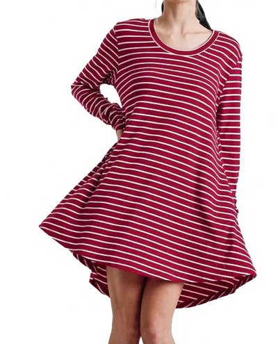Umgee Striped Casual Dress In Red / White