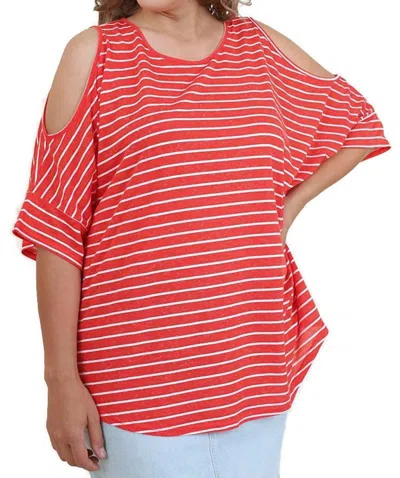 Umgee Striped Cold Shoulder Top In Strawberry In Red