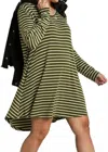 Umgee Striped Cutie Dress In Moss Green/white In Multi