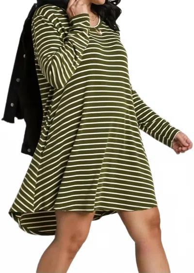 Umgee Striped Cutie Dress In Moss Green/white In Multi