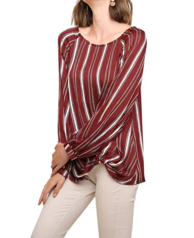 Umgee Striped Gathered Blouse In Wine In Brown