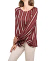 Umgee Striped Gathered Blouse In Wine In Pink
