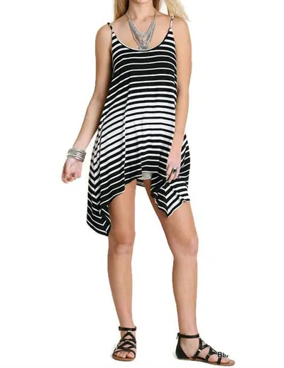 Umgee Striped Hi Lo Tunic Tank In Black & White In Multi