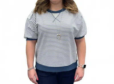 Umgee Striped Knit Short Sleeve Casual Top In Blue