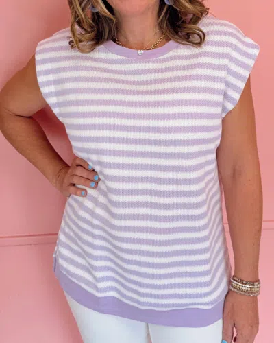Umgee Striped Round Neck Knit Top In Lavender