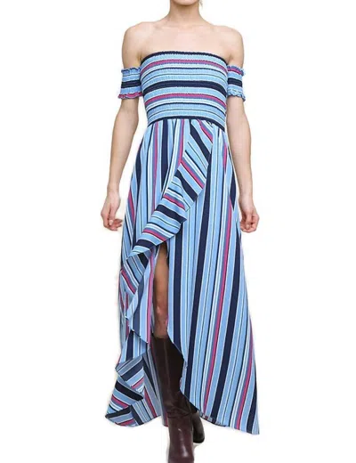 Umgee Striped Ruffle Tulip Maxi Dress In Blue In Multi