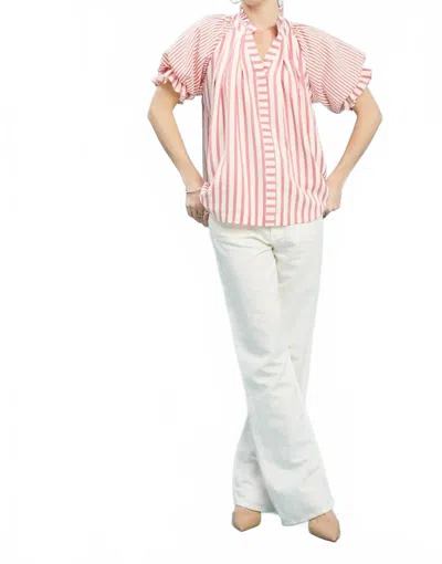 Umgee Striped V-neck Top In Peony In Pink