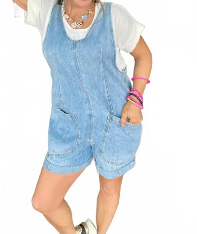 Umgee Summer Short Overalls In Light Wash