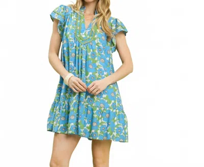 Umgee Sunday Stroll Mini Dress In Blue In Multi