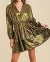 Umgee Surplice Neck Metallic Dress In Gold In Gold