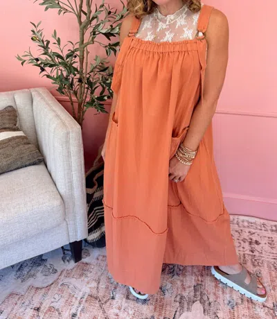 Umgee Suspender Barrel Midi Dress In Papaya